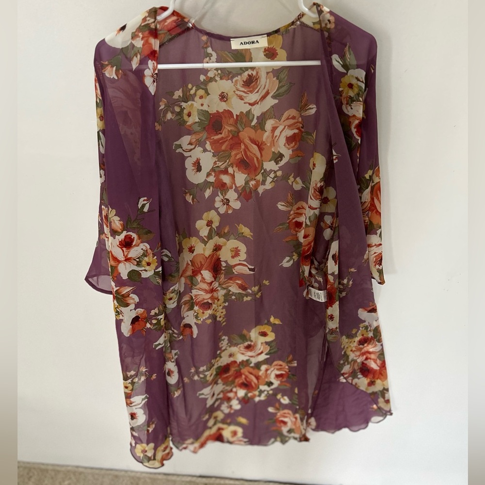 ADORA Purple and Orange Floral Blouse